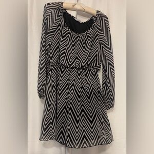 Speechless - Black and White Chevron Dress Size Medium